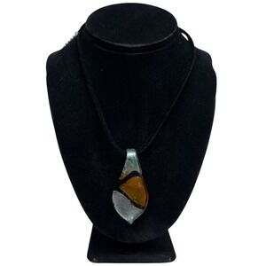 Glass Murano Style Statement Pendant Necklace Teardrop Velvet Chain 10.5 in L